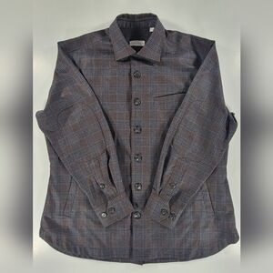 Camessi Collection Mens Wool Shirt Jacket Shacket Brown Blue Plaid Luxury Medium